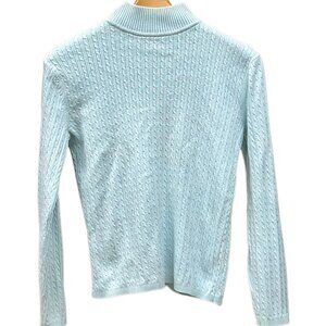 Light Blue Cable Knit Sweater Long Sleeve Mock Turtleneck Top Ribbed Fall Medium
